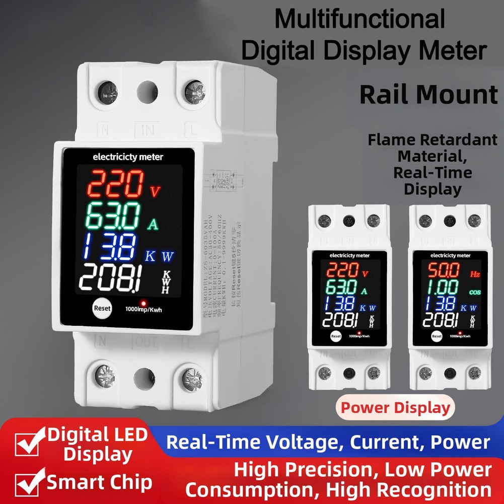 Energy Monitor Meter - 다기능 디지털 디스플레이 전압 전류 역률
