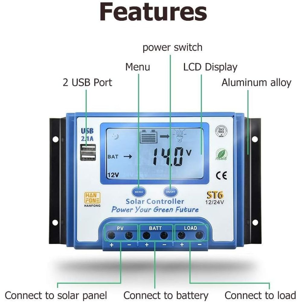 60A 태양광 충전 컨트롤러 12V/24V 자동 전압  - Solar Panel 리뷰 및 가격