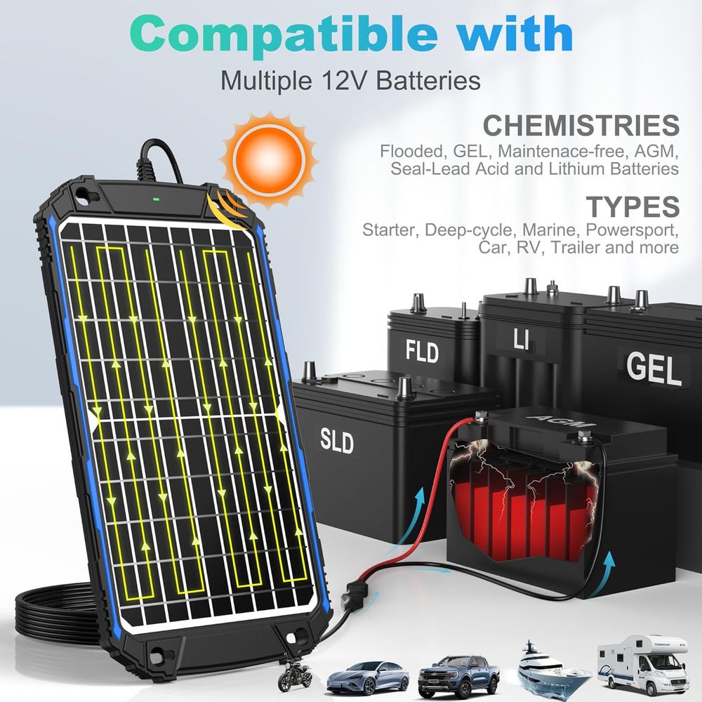 방수 12W 12V 태양광 배터리 충전기 및 유지관리  - Solar Panel 리뷰 및 가격